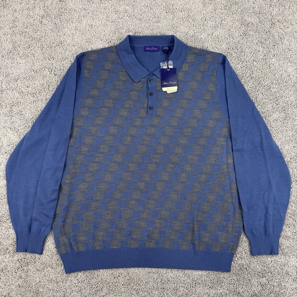 Alan Flusser Sweater Polo Men's XXL NWT Geometric AOP Merino Wool Old Money - Picture 1 of 11